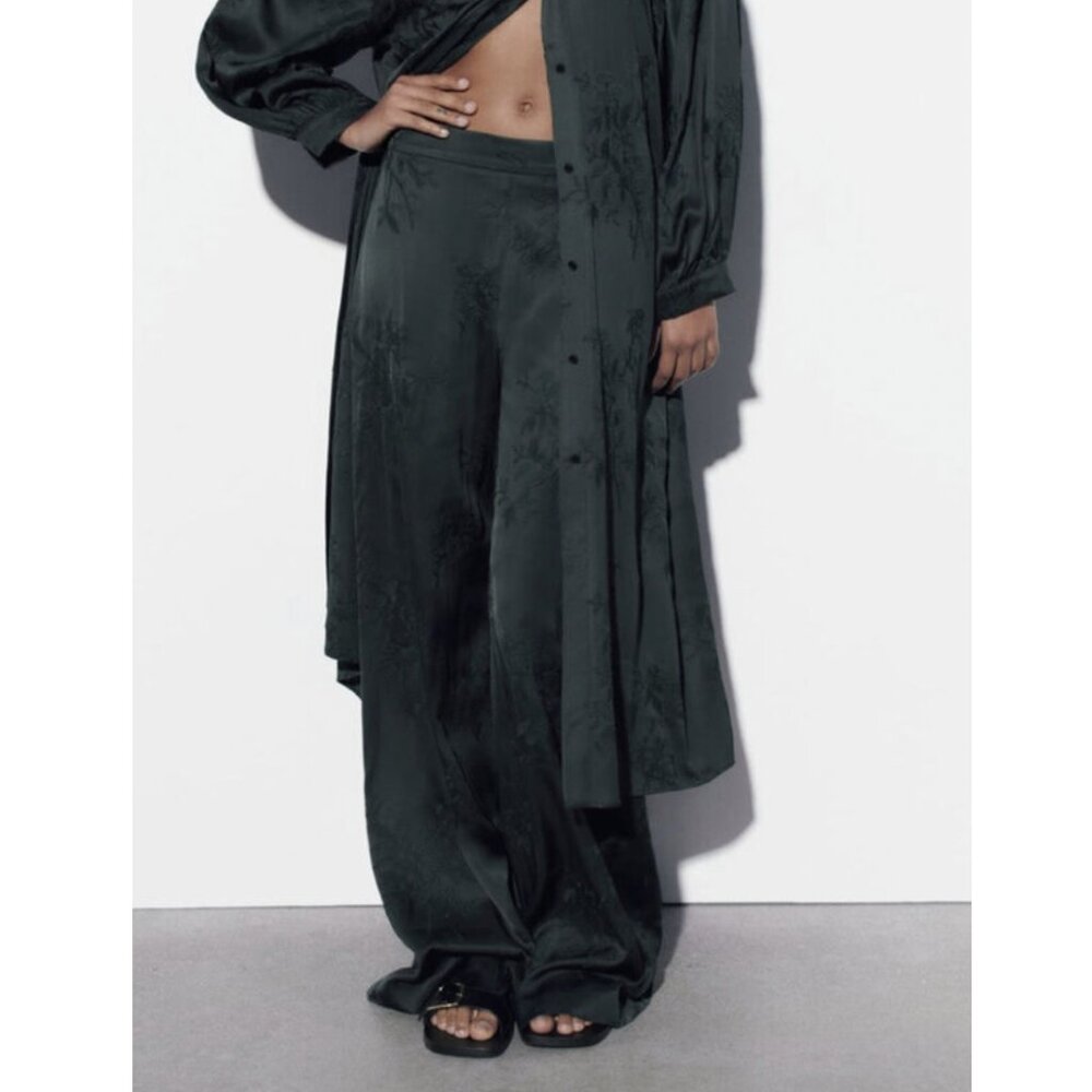 Zara Embroidered Satin Trousers - Picture 2 of 9